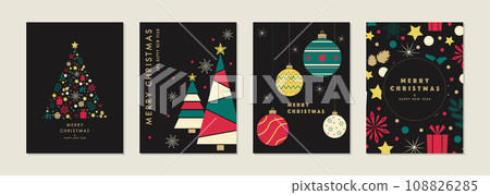 Christmas card set frame background tree ornament stylish 108826285