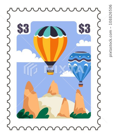 Mark with Turkish landscape with hot air balloons 108826506