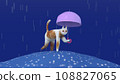 Sad cat with umbrella in pouring rain. 3d render, 3d illustration. 108827065