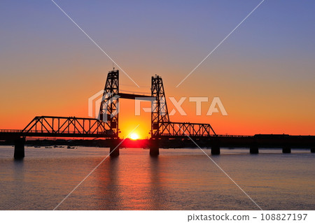 [Saga Prefecture] Evening view of Chikugo River Lift Bridge 108827197