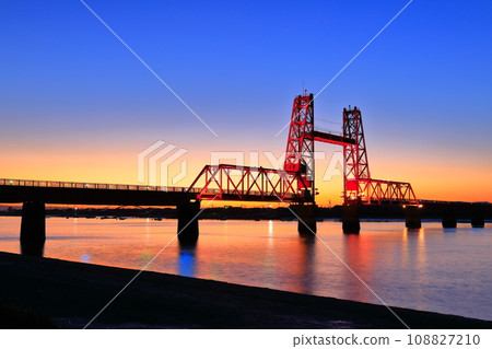 [Saga Prefecture] Night view of Chikugo River Lift Bridge 108827210