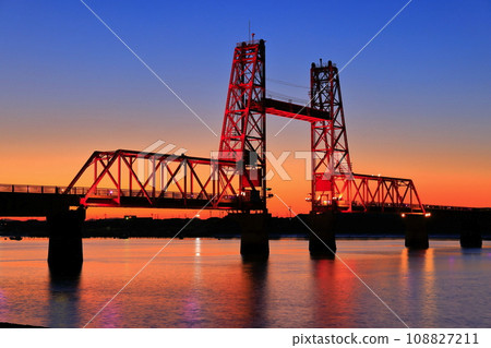 [Saga Prefecture] Night view of Chikugo River Lift Bridge 108827211