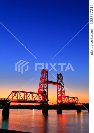 [Saga Prefecture] Night view of Chikugo River Lift Bridge 108827213