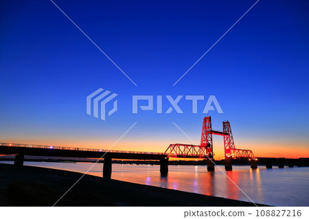 [Saga Prefecture] Night view of Chikugo River Lift Bridge 108827216