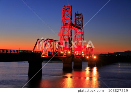 [Saga Prefecture] Night view of Chikugo River Lift Bridge 108827219