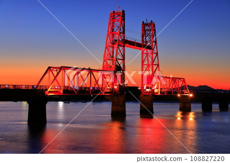 [Saga Prefecture] Night view of Chikugo River Lift Bridge 108827220