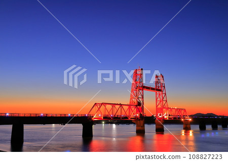 [Saga Prefecture] Night view of Chikugo River Lift Bridge 108827223