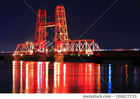 [Saga Prefecture] Night view of Chikugo River Lift Bridge 108827233