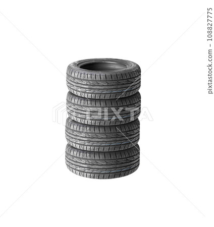New car tires with colored lines on the tread , car tires pile isolated on white background 108827775