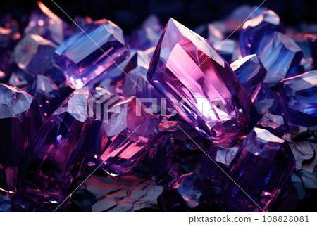 Amethyst or agate stone close-up. Background of geological rocks of a precious stone of purple violet color Amethyst or agate stone close-up. Background of geological rocks of a precious stone of purple violet color 108828081