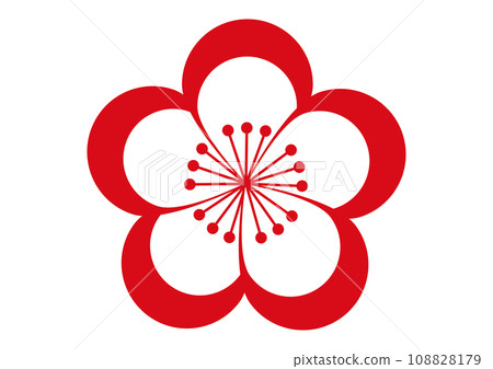 日本全国送料無料商品 特集 梅花圖示紅白梅花花瓣插畫可愛紅色邊框標記素材-插圖素材 絵画/タペストリー