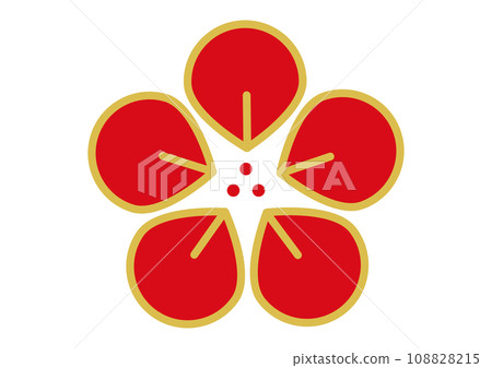 梅花圖示 獨特的金色和紅色梅花花瓣標記材料插圖 梅花圖示 獨特的金色和紅色梅花花瓣標記材料插圖 108828215