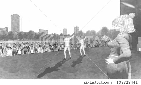 Outdoor live venue event Singers available (stage seats available) Audience available Illustration CG 108828441