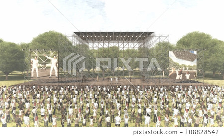 Outdoor live venue event with singer (no stage seat) with audience illustration CG 108828542