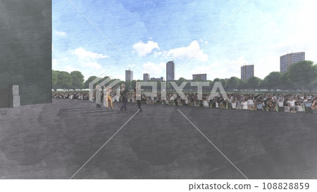 Outdoor live venue event dancers available (stage seats available) audience available Illustration CG Outdoor live venue event dancers available (stage seats available) audience available Illustration CG 108828859