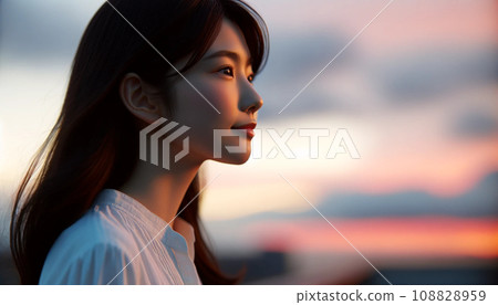 A woman looking far away A woman looking far away 108828959