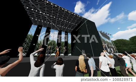 Outdoor live venue event dancers available (stage seats available) audience available Illustration CG 108828971