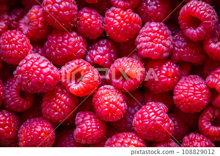 Raspberries closeup view background 108829012