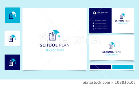 School plan logo design with editable slogan. Branding book and business card template. 108830105