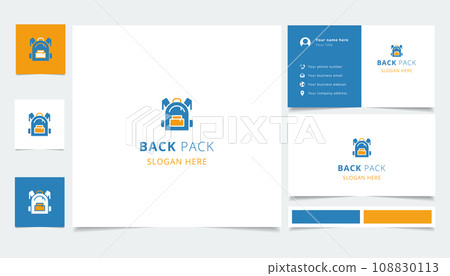 Backpack logo design with editable slogan. Branding book and business card template. 108830113