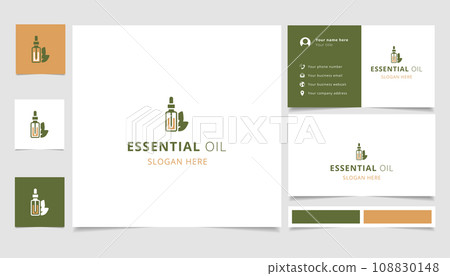 Essential oil logo design with editable slogan. Branding book and business card template. 108830148