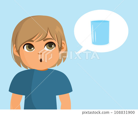 Thirsty Boy Thinking about a Glass of Water Vector Cartoon Illustration 108831900