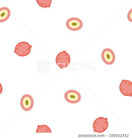 Red Pomegranate Fruits and Lychee Berries Digital Paper. Garnet and Litchi on White Background. 108832332