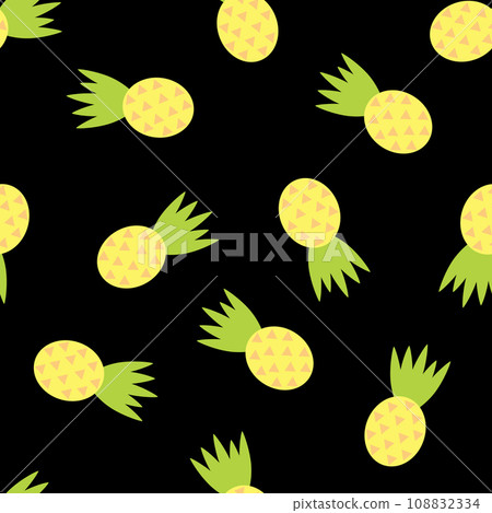 Yellow Pineapple Fruits Digital Paper. Pineapples on Black Background. 108832334
