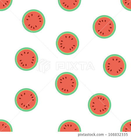 Red and Green Watermelon Fruits Digital Paper. Watermelon on White Background. 108832335