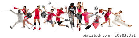 Set of different people in motion, sportsmen of diverse sports isolated over white background. Competition, sport, match Set of different people in motion, sportsmen of diverse sports isolated over white background. Competition, sport, match 108832351