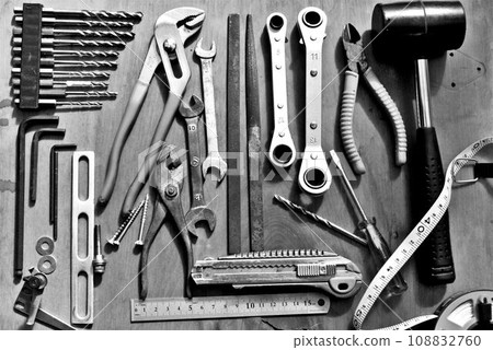 Various tools arranged on the desk Various tools arranged on the desk 108832760