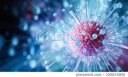 Influenza virus, abstract microbes, bacteria, microorganism cells, pathogen, blue background. Medicine, healthcare Influenza virus, abstract microbes, bacteria, microorganism cells, pathogen, blue background. Medicine, healthcare 108833908