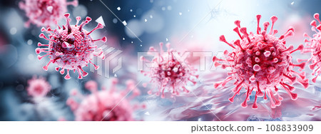 Influenza virus, abstract microbes, bacteria, microorganism cells, pathogen, blue background. Medicine, healthcare Influenza virus, abstract microbes, bacteria, microorganism cells, pathogen, blue background. Medicine, healthcare 108833909