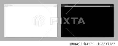 Browser mockups. Blank website window for desktop computer with tab, toolbar and search field. Empty internet latest browser template, light and dark mode page vector set Browser mockups. Blank website window for desktop computer with tab, toolbar and search field. Empty internet latest browser template, light and dark mode page vector set 108834127