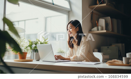 Asian female office worker doing telework 108834599