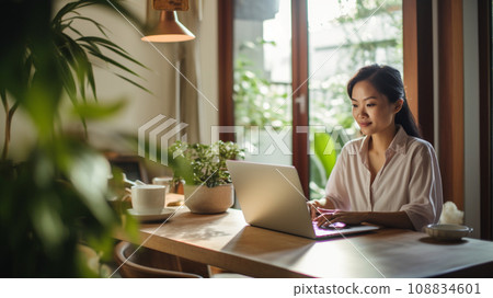 Asian female office worker doing telework 108834601