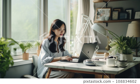 Asian female office worker doing telework 108834602