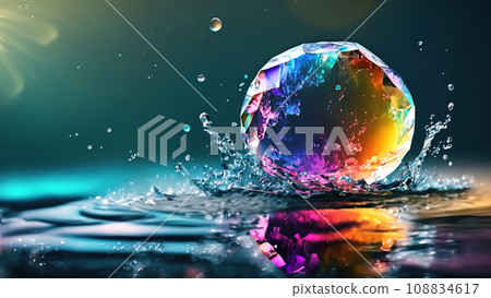 彩虹晶體在水面上濺起水花 彩虹晶體在水面上濺起水花 108834617