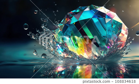 彩虹晶體在水面上濺起水花 彩虹晶體在水面上濺起水花 108834618