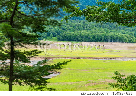 (Hokkaido) The ruins of the Shihoro Line Taushubetsu River Bridge seen from the Taushubetsu Observation Deck 108834635