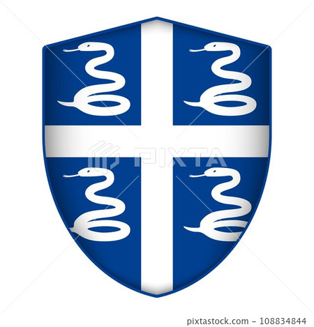 Martinique flag in shield shape. Vector illustration. Martinique flag in shield shape. Vector illustration. 108834844
