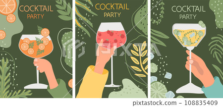 Vector set of assorted cocktails in flat design. Collection includes classic drinks in diverse glasses suitable for menus. Features both non-alcoholic and alcoholic beverages, for holiday celebration. Vector set of assorted cocktails in flat design. Collection includes classic drinks in diverse glasses suitable for menus. Features both non-alcoholic and alcoholic beverages, for holiday celebration. 108835409
