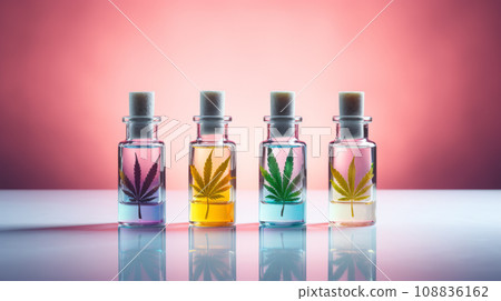 Cannabis oil and Marijuana plant on a pink background 108836162