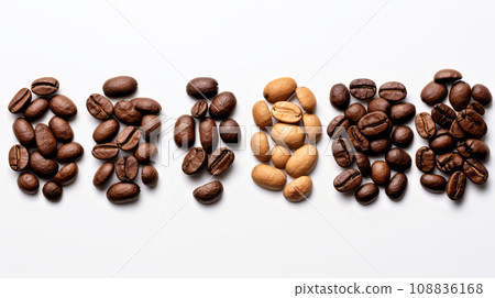varieties of coffee beans on white background 108836168