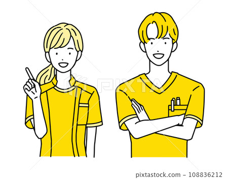 Medical workers with resolved and inspired expressions, male and female 108836212