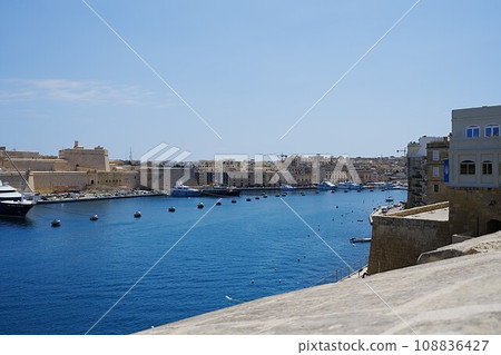 Yachts in canal between European Birgu and Senglea cities in Malta on May 108836427