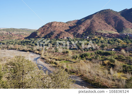 View of Ourika valley near Marrakesh city in Morocco View of Ourika valley near Marrakesh city in Morocco 108836524