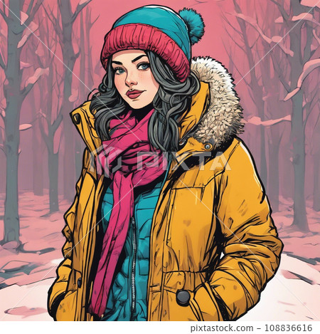 Illustration of a woman dressed for winter Illustration of a woman dressed for winter 108836616