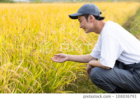 A refreshing man standing in a rice field A refreshing man standing in a rice field 108836791