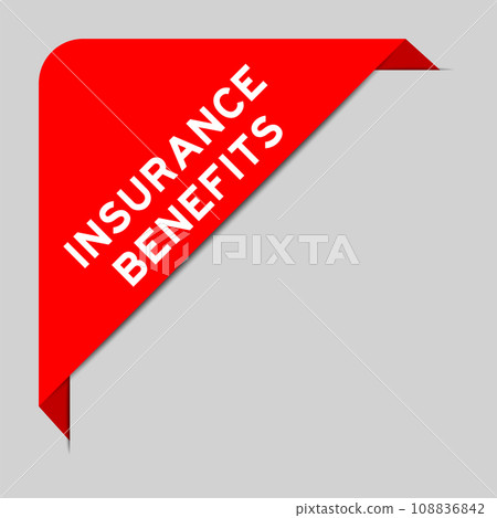 Red color of corner label banner with word insurance benefits on gray background 108836842